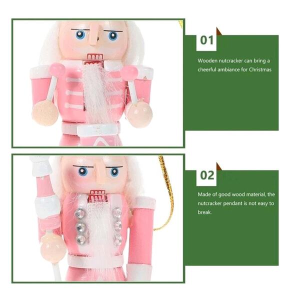 PartyKindom Pink Nutcracker Ornaments 4pcs Wooden Nutcracker Figures Small - Picture 8 of 10